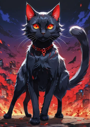 fire red eyes,halloween black cat,black cat,halloween cat,cheshire,red eyes,cat vector,red cat,canis panther,feral,stray cat,panther,feral cat,nyan,the cat,cat warrior,breed cat,game illustration,firestar,capricorn kitz,Illustration,Japanese style,Japanese Style 03
