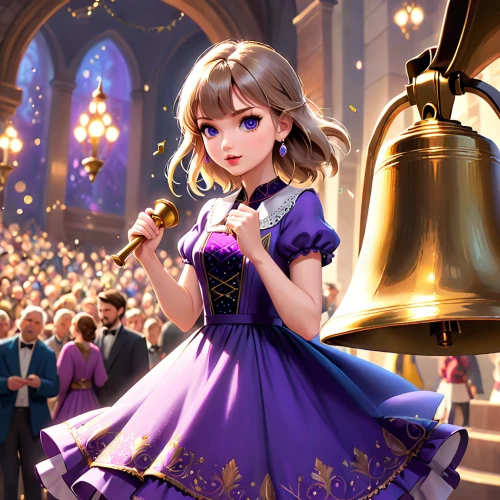 purple dress,princess anna,rapunzel,cg artwork,music fantasy,purple,cinderella,precious lilac,fairy tale character,violet,fantasia,bells,la violetta,art bard,alice,elsa,award background,bell,gold bells,musical background,Anime,Anime,Cartoon