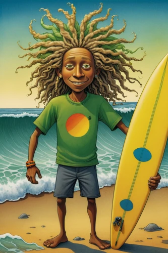 rastaman,surfer,surfboard shaper,reggae,surf,surfboards,surfboard,sun of jamaica,dreadlocks,surfer hair,bob marley,surfing equipment,sand board,surfing,irie,surfers,surf fishing,board short,sea man,bob,Illustration,Children,Children 03