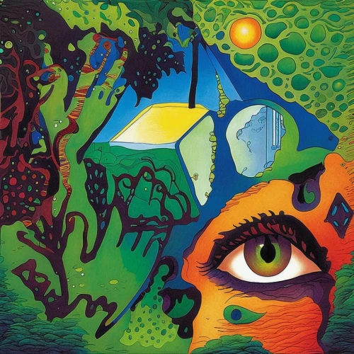 psychedelic art,fractals art,psychedelic,kaleidoscope,hallucinogenic,cosmic eye,peacock eye,pachamama,acid,all seeing eye,anahata,third eye,el salvador dali,facets,terrarium,surrealism,mother earth,green congo,biome,surrealistic,Illustration,Realistic Fantasy,Realistic Fantasy 04