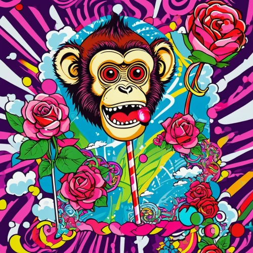 monkeys band,monkey,the monkey,barbary monkey,monkeys,monkey gang,primate,war monkey,primates,chimp,monkey wrench,pop art style,monkey island,monkey soldier,monkey family,chimpanzee,gorilla,cool pop art,neon body painting,barong,Illustration,Japanese style,Japanese Style 04
