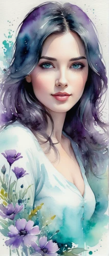 watercolor women accessory,anemone purple floral,flower painting,la violetta,girl in flowers,portrait background,watercolor floral background,photo painting,world digital painting,the lavender flower,beautiful girl with flowers,digital art,mermaid background,fantasy portrait,flower background,anemone honorine jobert,white with purple,anemone hupehensis september charm,watercolor background,illustrator,Illustration,Paper based,Paper Based 25