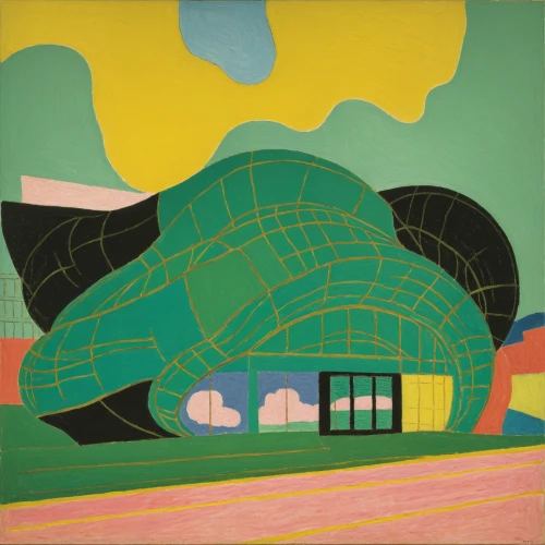 matruschka,bus garage,flying saucer,terrapin,construction paper,guggenheim museum,mid century,mid century modern,real-estate,land turtle,suburbs,green snake,art deco,green train,postmasters,roof landscape,shirakami-sanchi,memphis shapes,grocer,mid century house,Art,Artistic Painting,Artistic Painting 09