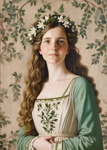 girl in a wreath,portrait of a girl,girl in flowers,young woman,young girl,girl with tree,flora,laurel wreath,girl picking flowers,mystical portrait of a girl,girl with cloth,kahila garland-lily,young lady,bouguereau,girl in the garden,portrait of a woman,green wreath,portrait of christi,cepora judith,marguerite