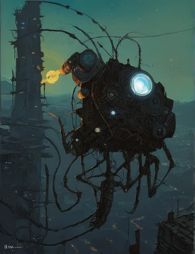 sci fiction illustration,scifi,cyberpunk,steampunk,sci - fi,sci-fi,sci fi,artificial fly,science fiction,diving bell,airships,bolt-004,science-fiction,mecha,machines,dystopia,robot in space,cybernetics,mechanical,lunar prospector,Conceptual Art,Sci-Fi,Sci-Fi 01