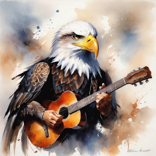 eagles,eagle illustration,singing hawk,bald eagle,eagle drawing,painted guitar,american bald eagle,harp of falcon eastern,classical guitar,eagle,guitar,musician,hawk - bird,bird painting,white eagle,concert guitar,acoustic guitar,bard,guitar player,guitarist,Conceptual Art,Oil color,Oil Color 03