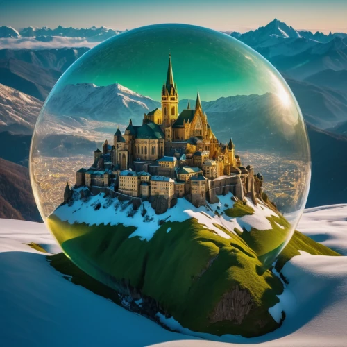 crystal ball-photography,snow globe,snow globes,frozen bubble,crystal ball,snowglobes,christmas globe,glass sphere,frozen soap bubble,swiss ball,ice ball,lensball,3d fantasy,a ball in the snow,glass ball,saint basil's cathedral,spherical image,fantasy picture,globe,fantasy world,Photography,General,Fantasy