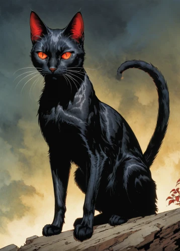 black cat,halloween black cat,canis panther,fire red eyes,red eyes,yellow eyes,firestar,red cat,hollyleaf cherry,feral cat,panther,pet black,chartreux,red-eye effect,capricorn kitz,breed cat,halloween cat,cat vector,felidae,feral,Illustration,American Style,American Style 02