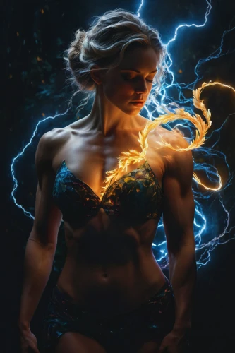 muscle woman,strong woman,neon body painting,wonderwoman,strong women,warrior woman,electrified,female warrior,woman strong,fantasy woman,the enchantress,force of nature,electric power,photomanipulation,digital compositing,drawing with light,fusion photography,woman fire fighter,solar plexus chakra,ronda,Conceptual Art,Oil color,Oil Color 05