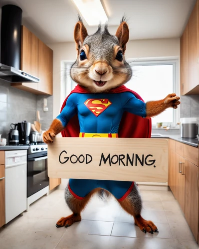 make the day great,morning,good morning,groot super hero,superhero,super hero,squirell,super man,gm food,super power,cute cartoon image,morning grove,peter rabbit,superhero background,comic hero,good morning indonesian,anthropomorphized animals,have breakfast,mouse bacon,hop