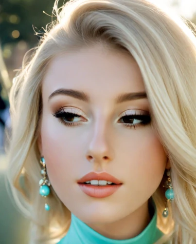 vintage makeup,elsa,turquoise,beautiful young woman,teal,dahlia white-green,color turquoise,lycia,makeup,magnolieacease,model beauty,pretty young woman,beautiful face,realdoll,airbrushed,teal and orange,doll's facial features,miss circassian,jeweled,eurasian
