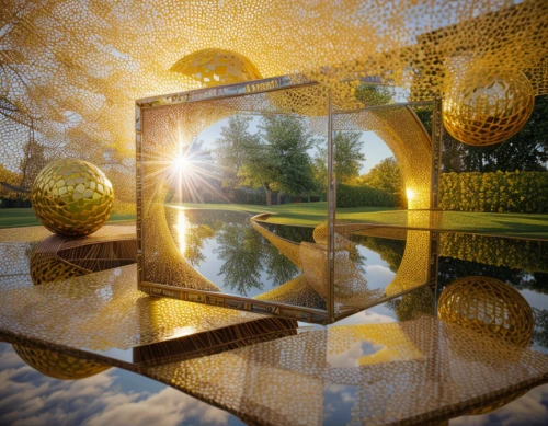 glass sphere,mirror house,parabolic mirror,ball cube,golden frame,round autumn frame,crystal ball-photography,glass ball,fractals art,virtual landscape,golden wreath,mirror in the meadow,spheres,sun reflection,cube surface,water cube,sun dial,3d bicoin,3d rendering,lens reflection