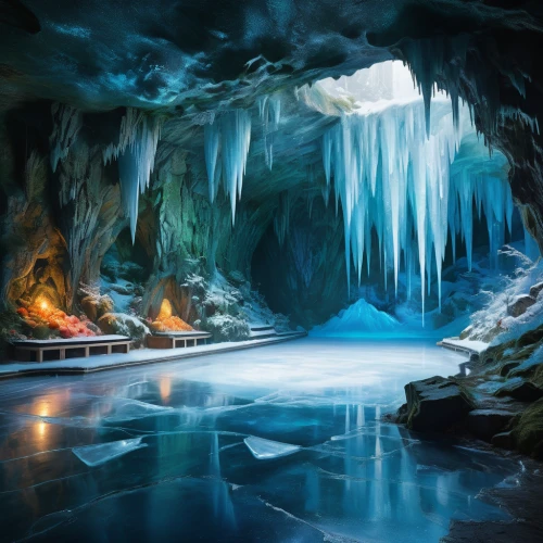 ice cave,glacier cave,blue cave,blue caves,the blue caves,ice landscape,cave on the water,ice castle,cave tour,cave,thermal spring,fantasy landscape,fairyland canyon,water glace,stalactite,world digital painting,ice hotel,karst,underground lake,fantasy picture,Conceptual Art,Fantasy,Fantasy 05