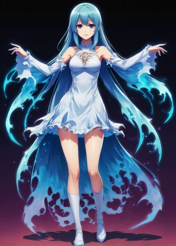 aqua,winterblueher,blue heart,fantasia,azure,goddess of justice,water-the sword lily,lechona,white heart,luna,blue enchantress,eris,hatsune miku,erika,magna,priestess,blu,ice queen,magi,lunar,Illustration,Japanese style,Japanese Style 03