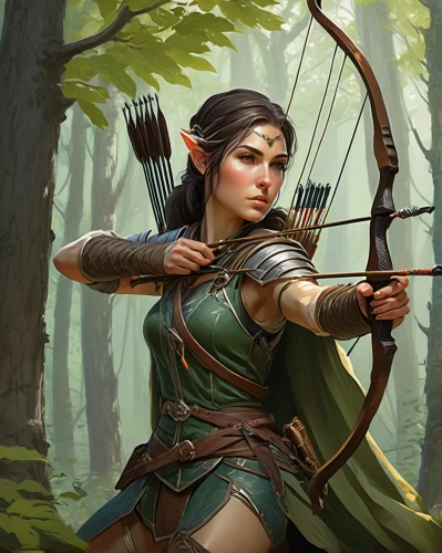 bow and arrows,longbow,female warrior,archery,bows and arrows,field archery,quarterstaff,swordswoman,3d archery,warrior woman,huntress,robin hood,bow and arrow,archer,target archery,draw arrows,hand draw arrows,bow arrow,wood elf,elven,Illustration,Realistic Fantasy,Realistic Fantasy 03