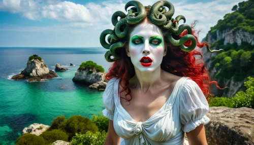 medusa gorgon,medusa,venetian mask,gorgon,the sea maid,corfu,aphrodite's rock,rusalka,lefkada,photoshop manipulation,parga,lycian,image manipulation,ionian sea,green algae,skopelos,liguria,adriatic,italy liguria,merfolk,Photography,General,Realistic