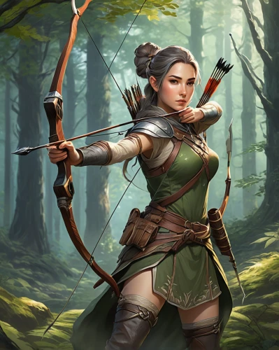 bow and arrows,quarterstaff,female warrior,longbow,swordswoman,robin hood,bows and arrows,huntress,wood elf,archer,game illustration,massively multiplayer online role-playing game,field archery,archery,elven,cg artwork,druid,bow and arrow,heroic fantasy,3d archery,Illustration,Japanese style,Japanese Style 18