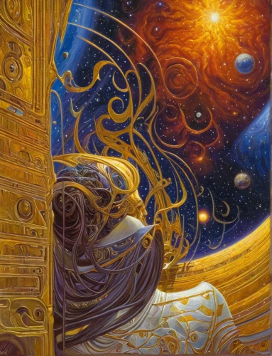 space art,astronomer,cygnus,astral traveler,sci fiction illustration,astronomers,celestial bodies,astronomy,venus,andromeda,astronira,dimensional,golden scale,spacewalks,fractals art,celestial body,fantasy art,cassini,the universe,universe,Illustration,Realistic Fantasy,Realistic Fantasy 03