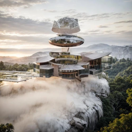 futuristic architecture,south korea,chinese architecture,asian architecture,laser buddha mountain,japanese architecture,flying saucer,tree house hotel,chinese clouds,korea,futuristic art museum,eco hotel,chinese temple,jeju,dragon palace hotel,sky apartment,futuristic landscape,ring fog,temple fade,modern architecture,Architecture,General,Modern,Mid-Century Modern