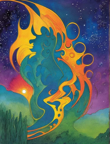 flame spirit,dancing flames,dragon fire,fire breathing dragon,fire horse,firebird,fire planet,kokopelli,solomon's plume,fire dance,star winds,flame of fire,mantra om,solar plexus chakra,firedancer,firespin,phoenix,burning hair,fire mountain,five elements,Illustration,Realistic Fantasy,Realistic Fantasy 04