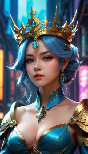 crown render,symetra,oriental princess,blue enchantress,golden crown,portrait background,gold crown,elza,athena,xizhi,cosmetic,queen crown,hong,chinese background,tiara,yuanyang,cleopatra,show off aurora,goddess of justice,siu mei,Illustration,Realistic Fantasy,Realistic Fantasy 01