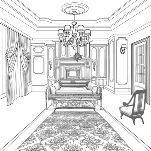 ornate room,coloring page,interiors,sitting room,royal interior,empty interior,house drawing,danish room,bridal suite,entrance hall,dining room,hallway space,3d rendering,coloring pages,living room,livingroom,interior decor,white room,interior decoration,family room