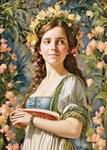 girl in flowers,girl picking flowers,girl in a wreath,girl picking apples,girl in the garden,portrait of a girl,emile vernon,girl with bread-and-butter,holding flowers,young girl,young woman,girl with cloth,wreath of flowers,beautiful girl with flowers,girl with cereal bowl,flora,floral wreath,girl with tree,woman holding pie,fiori