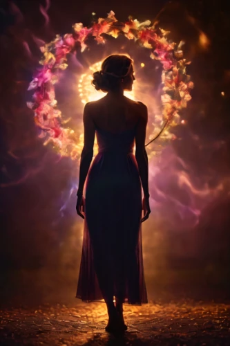 mystical portrait of a girl,fae,crown chakra,divine healing energy,inner light,cosmic flower,woman silhouette,guiding light,divination,aura,cosmos,sorceress,spring equinox,solstice,mysticism,heliosphere,astral traveler,celestial,the enchantress,rosa ' amber cover