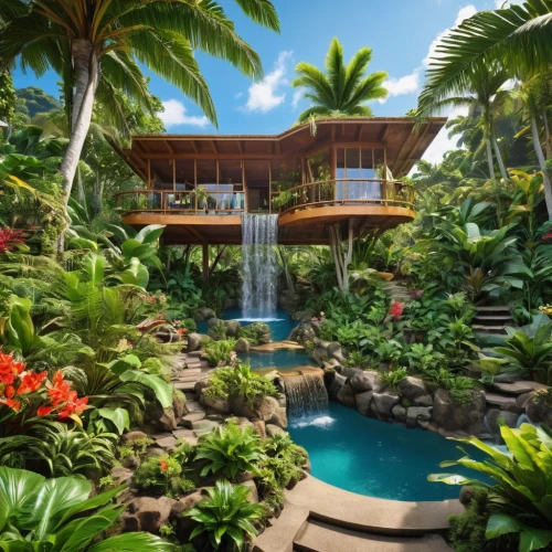 tropical house,tropical island,tropical jungle,hawaii,polynesian,oahu,polynesia,kauai,tropical bloom,maui,tropics,fiji,underwater oasis,samoa,tropical flowers,tahiti,tropical greens,idyllic,aloha,honolulu,Photography,General,Realistic