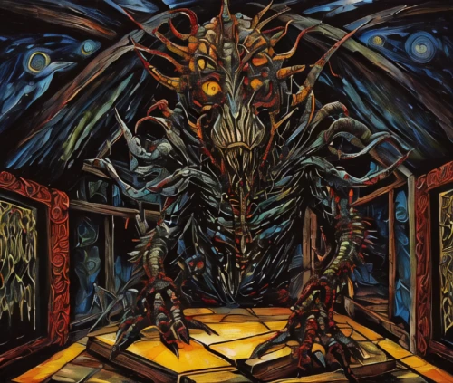 hall of the fallen,end-of-admoria,door to hell,the threshold of the house,the throne,throne,reptilia,dungeon,wyrm,black dragon,draconic,basilisk,spawn,dragon of earth,hinnom,dungeons,chamber,death's-head,pall-bearer,cd cover,Illustration,Realistic Fantasy,Realistic Fantasy 33
