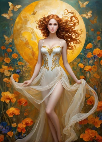 faerie,fantasy art,faery,fairy queen,celtic woman,fantasy picture,mystical portrait of a girl,fantasy woman,fantasy portrait,spring equinox,blue moon rose,the enchantress,flower fairy,sorceress,queen of the night,gold yellow rose,fairy tale character,rosa 'the fairy,secret garden of venus,the zodiac sign pisces,Illustration,Realistic Fantasy,Realistic Fantasy 01