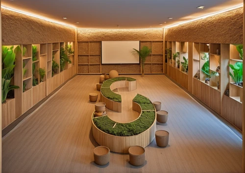 japanese zen garden,eco hotel,bamboo curtain,zen garden,naturopathy,conference room,meeting room,fitness center,lobby,health spa,bamboo plants,wooden sauna,3d rendering,japanese-style room,interior decoration,fitness room,patterned wood decoration,interior modern design,japanese restaurant,therapy center,Photography,General,Realistic