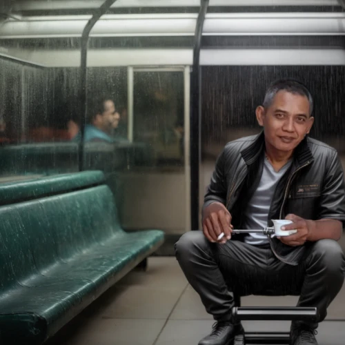 portrait photography,man with umbrella,man on a bench,social,pradal serey,jakarta,portrait photographers,black businessman,man portraits,bus driver,skytrain,potrait,conceptual photography,street photography,agung,men sitting,train compartment,bus shelters,art photography,concierge