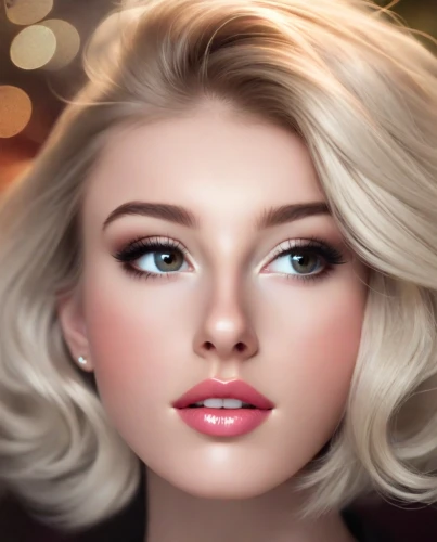 cosmetic brush,women's cosmetics,retouching,romantic portrait,vintage makeup,marilyn monroe,blonde woman,portrait background,romantic look,natural cosmetic,retouch,doll's facial features,artificial hair integrations,realdoll,world digital painting,beauty face skin,marylin monroe,marylyn monroe - female,airbrushed,fantasy portrait