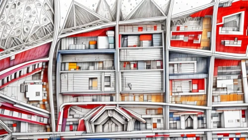 multistoreyed,kirrarchitecture,townscape,apartment block,hanging houses,japanese architecture,dolls houses,city buildings,an apartment,multi-storey,escher,highrise,mixed-use,fire escape,urban development,apartment blocks,urban design,apartment buildings,apartment house,multi storey car park