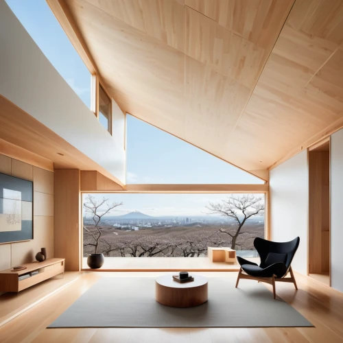 japanese architecture,californian white oak,japanese-style room,archidaily,modern room,roof landscape,timber house,wooden windows,modern living room,cubic house,livingroom,sky apartment,living room,wood window,folding roof,cube house,western yellow pine,wooden roof,daylighting,frame house,Illustration,Black and White,Black and White 32