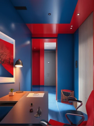 3d rendering,hallway space,interior design,interior modern design,search interior solutions,modern decor,interior decoration,kitchen design,kids room,modern room,red and blue,red-blue,3d render,room divider,an apartment,three primary colors,color wall,boy's room picture,ufo interior,contemporary decor,Photography,General,Realistic