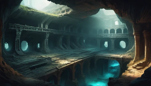 underground lake,cave on the water,sunken church,ancient city,underwater landscape,catacombs,underwater oasis,lost place,dungeon,underwater playground,abandoned place,cistern,sea caves,dungeons,blue caves,the blue caves,fantasy landscape,sea cave,underground,blue cave,Conceptual Art,Fantasy,Fantasy 02