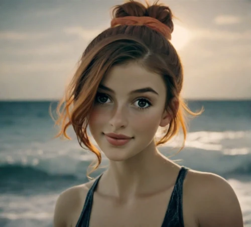 updo,surfer hair,malibu,ariel,clary,paloma,chignon,beautiful girl,beach background,commercial,pony tail,lycia,ponytail,rockabella,young woman,ocean,little mermaid,teen,clementine,pretty young woman