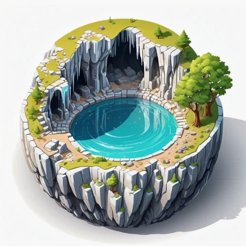 swim ring,artificial islands,dug-out pool,floating island,sinkhole,floating islands,artificial island,water resources,circular puzzle,crescent spring,mountain spring,thermae,aeolian landform,isometric,terraforming,infinity swimming pool,water spring,swimming pool,thermal spring,diamond lagoon,Unique,3D,Isometric