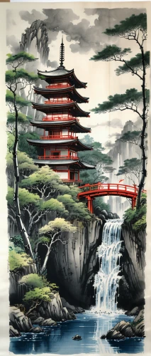 cool woodblock images,woodblock prints,japanese art,oriental painting,japan landscape,tsukemono,japanese background,japanese garden ornament,chinese art,japanese garden,khokhloma painting,kyoto,kumano kodo,ryokan,shinto,ginkaku-ji,japanese architecture,torii,nikko,watercolor background,Illustration,Paper based,Paper Based 30