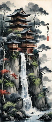 oriental painting,cool woodblock images,chinese art,japanese art,chinese architecture,woodblock prints,asian architecture,japanese architecture,tsukemono,yunnan,japan landscape,oriental,hwachae,forbidden palace,khokhloma painting,water palace,yi sun sin,tong sui,japanese background,yangqin,Illustration,Paper based,Paper Based 30