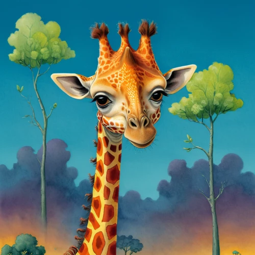 giraffe,giraffidae,giraffes,two giraffes,giraffe plush toy,giraffe head,whimsical animals,anthropomorphized animals,serengeti,long neck,circus animal,longneck,savanna,safari,altiplano,animal portrait,forest animal,fauna,forest animals,deep zoo,Illustration,Children,Children 03