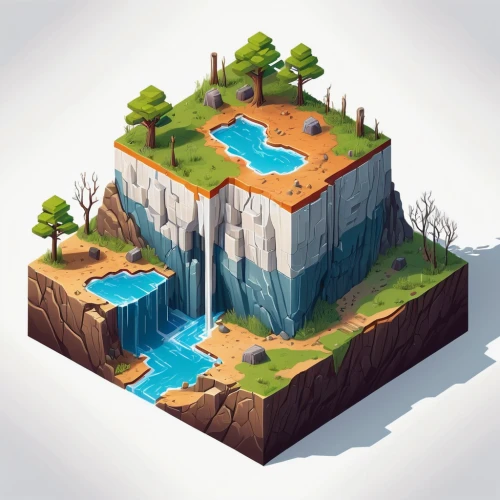 dug-out pool,floating island,isometric,floating islands,a small waterfall,swim ring,underground lake,wasserfall,water resources,island suspended,swimming pool,artificial islands,water fall,mountain spring,pool of water,water spring,raft guide,artificial island,brown waterfall,thermal spring,Unique,3D,Isometric