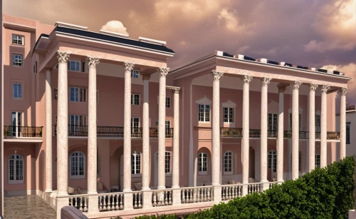 grand hotel,gleneagles hotel,luxury hotel,dragon palace hotel,official residence,north american fraternity and sorority housing,venetian hotel,residential building,oria hotel,palazzo,golf hotel,many glacier hotel,hotel riviera,luxury property,mansion,3d rendering,doric columns,neoclassical,boutique hotel,appartment building,Photography,General,Realistic
