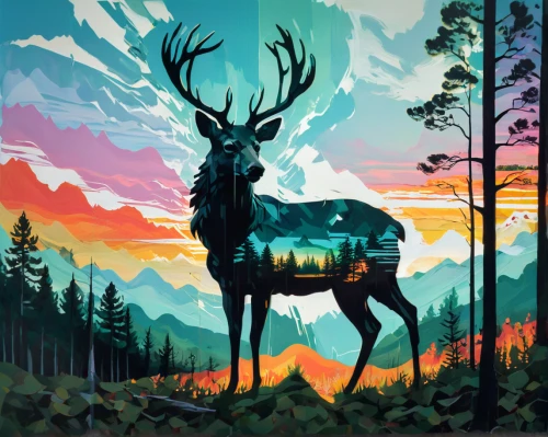 deer illustration,elk,caribou,buffalo plaid deer,stag,manchurian stag,glowing antlers,buffalo plaid antlers,deer,young-deer,red deer,deers,forest animals,deer drawing,elks,mule deer,moose,pere davids deer,bucks,antlers,Conceptual Art,Oil color,Oil Color 02