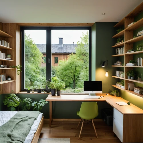 green living,bookshelves,bookcase,shelving,scandinavian style,modern room,shared apartment,danish furniture,interior modern design,danish room,wooden windows,study room,danish house,interior design,bookshelf,loft,an apartment,reading room,modern decor,modern office,Photography,General,Natural