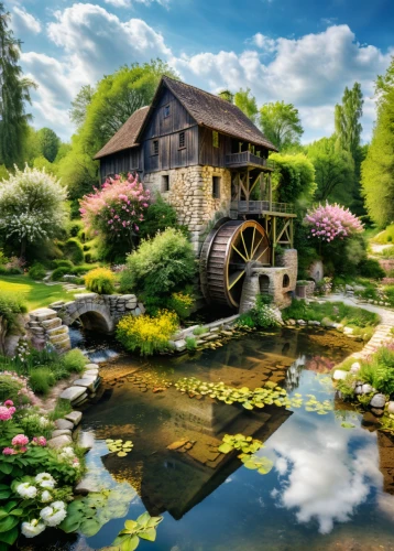 water mill,home landscape,water wheel,country cottage,garden pond,cottage garden,summer cottage,country house,pond flower,beautiful home,dutch mill,old mill,hobbiton,wishing well,lily pond,country estate,idyllic,lilly pond,idyll,miniature house,Photography,General,Natural