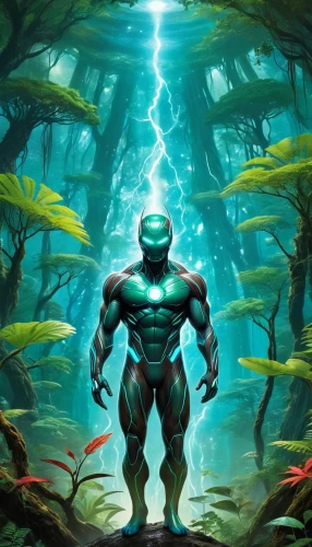 merfolk,sea god,sea man,merman,god of the sea,poseidon,aquaman,dr. manhattan,patrol,muscle man,green lantern,coral guardian,incredible hulk,scuba,frog background,frog man,greyskull,avenger hulk hero,the man in the water,bioluminescence,Conceptual Art,Sci-Fi,Sci-Fi 04