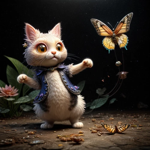 chasing butterflies,whimsical animals,papillon,cupido (butterfly),little girl fairy,vanessa (butterfly),digital compositing,3d fantasy,animal film,antasy,anthropomorphized animals,cute cartoon character,butterfly effect,julia butterfly,butterfly day,alice in wonderland,butterflies,faerie,pixie,child fairy